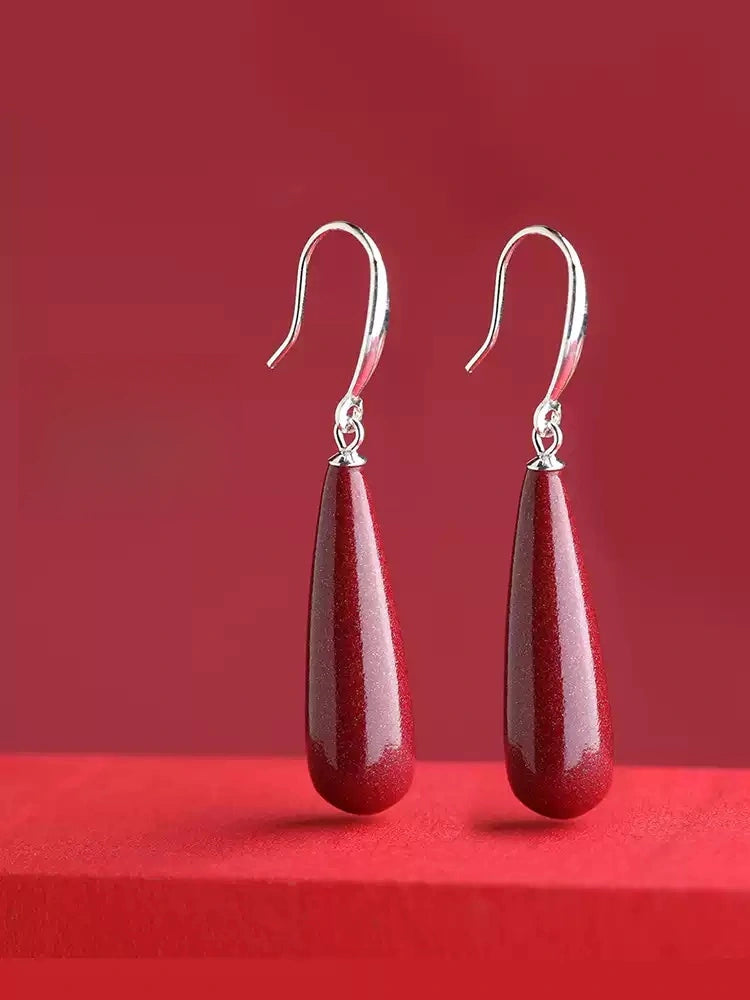 Cinnabar earrings--Buddhist mascot