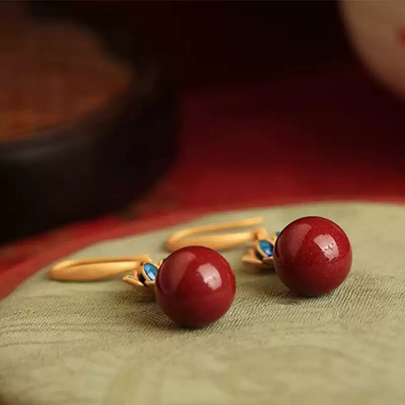Cinnabar earrings--wishing elders longevity