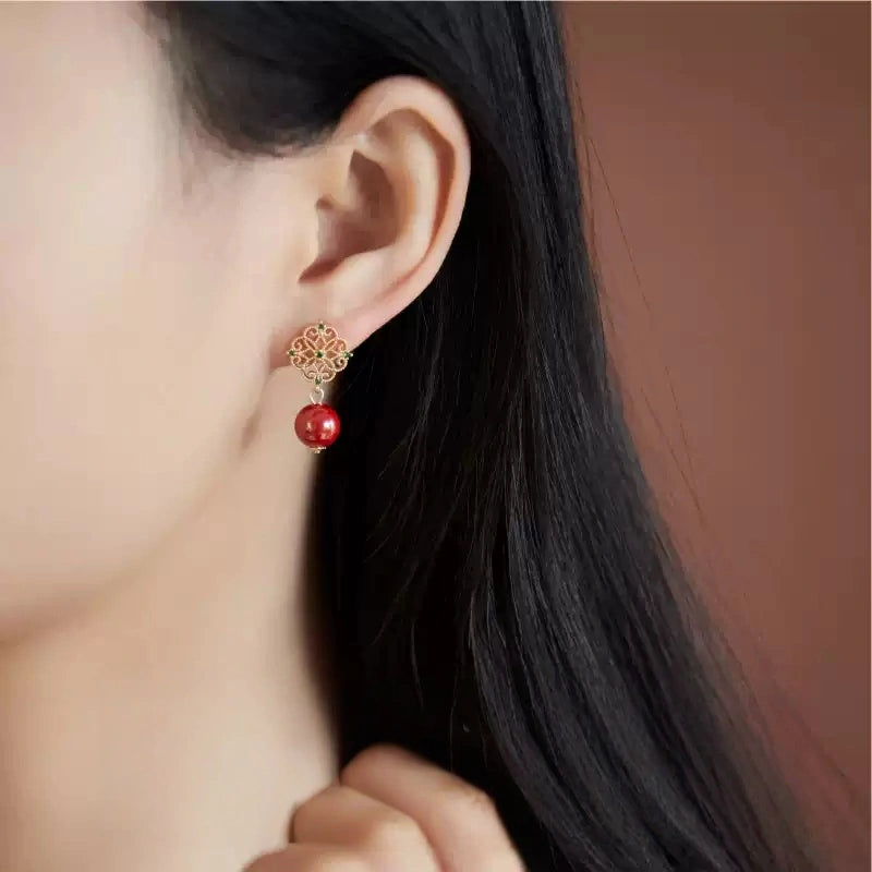 Cinnabar earrings--wishing elders longevity