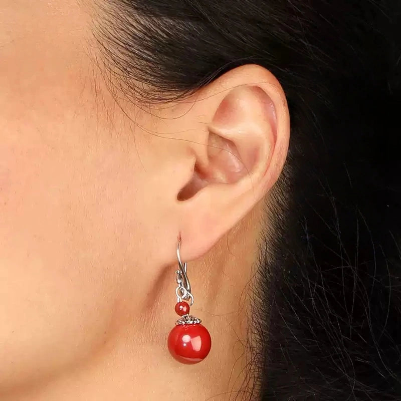 Cinnabar earrings--Buddhist mascot