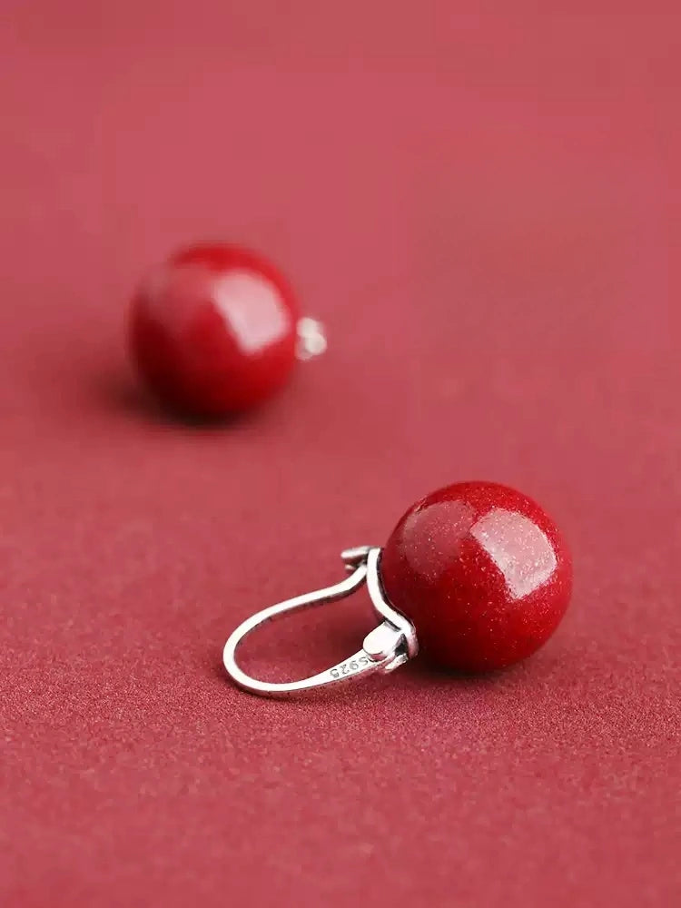 Cinnabar earrings--Buddhist mascot