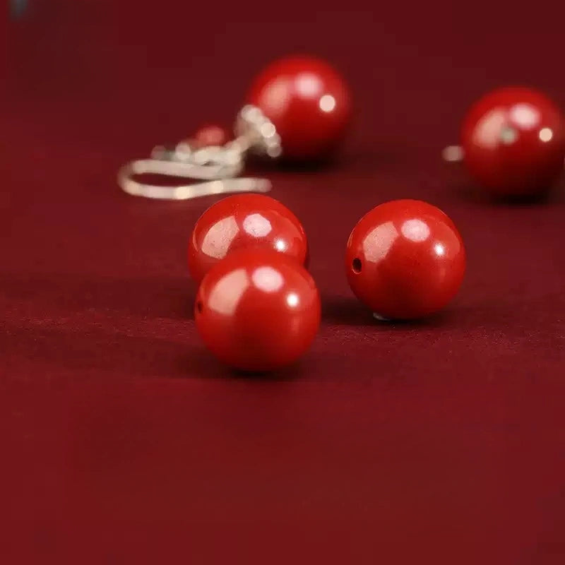 Cinnabar earrings--Buddhist mascot