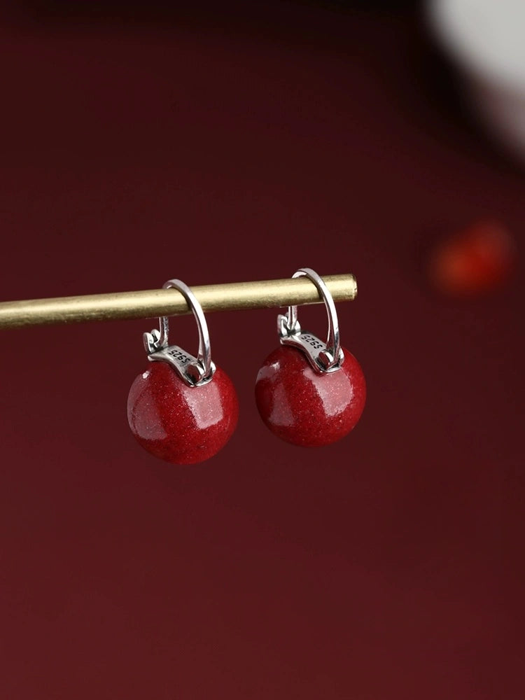 Cinnabar earrings--Buddhist mascot