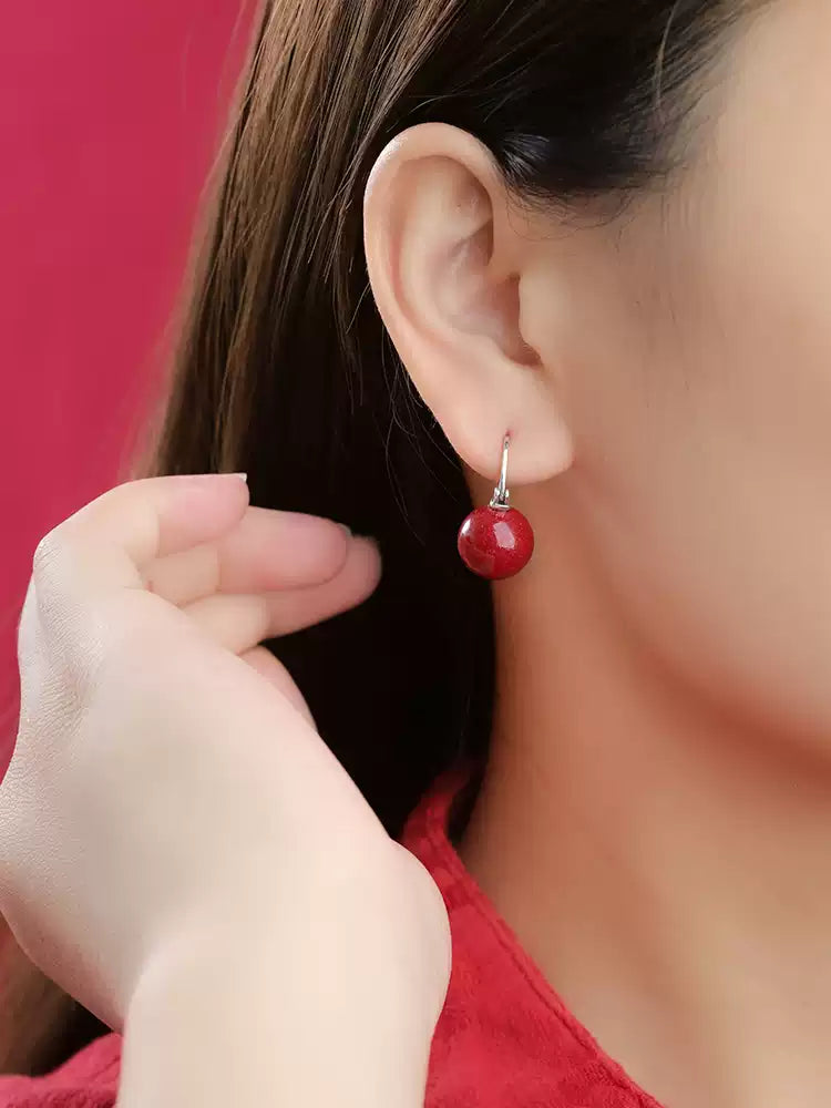 Cinnabar earrings--Buddhist mascot