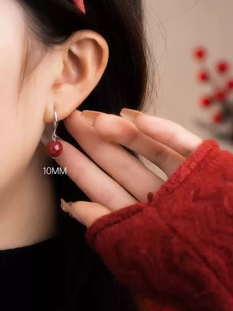 Cinnabar earrings--wishing elders longevity