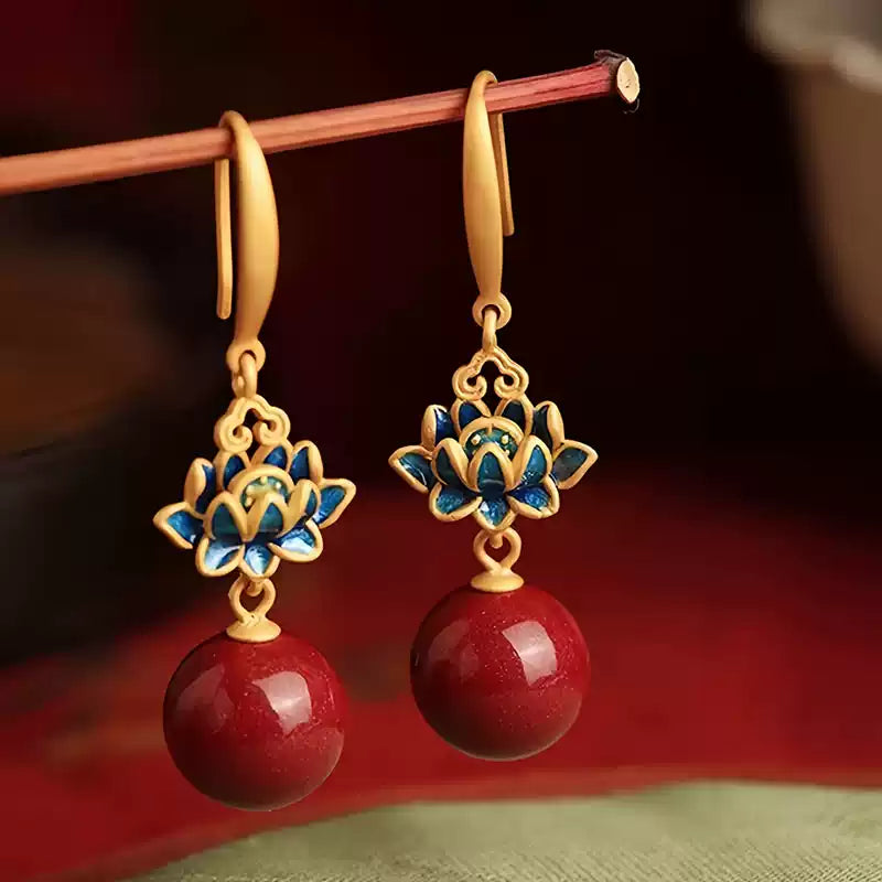 Cinnabar earrings--wishing elders longevity
