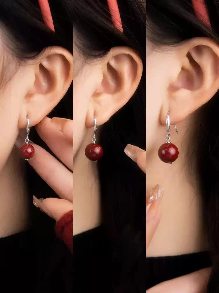 Cinnabar earrings--wishing elders longevity