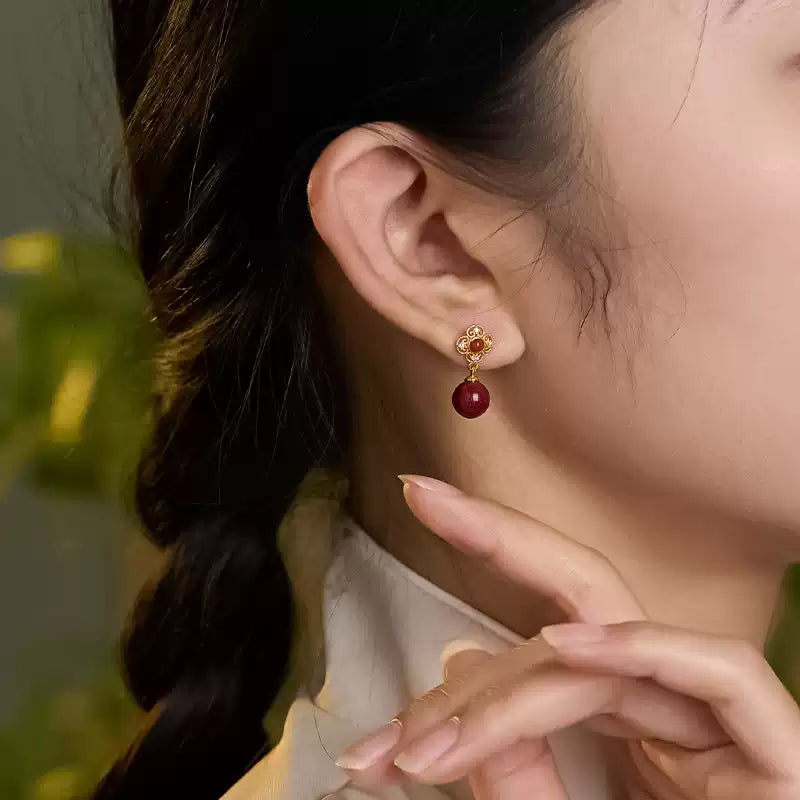 Cinnabar earrings--increase luck