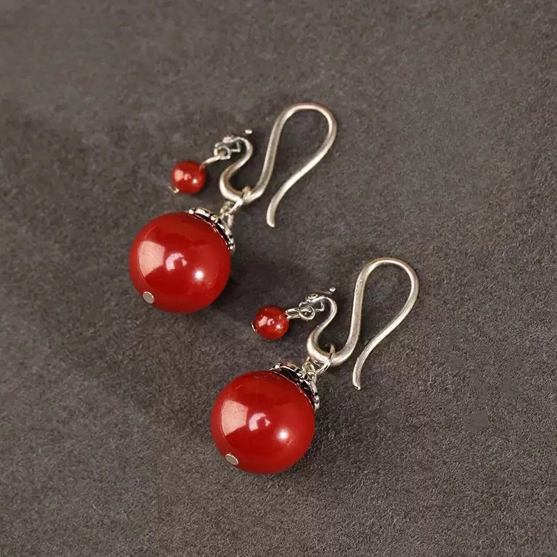 Cinnabar earrings--Buddhist mascot