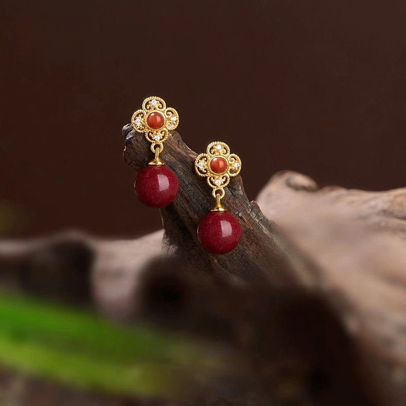 Cinnabar earrings--increase luck
