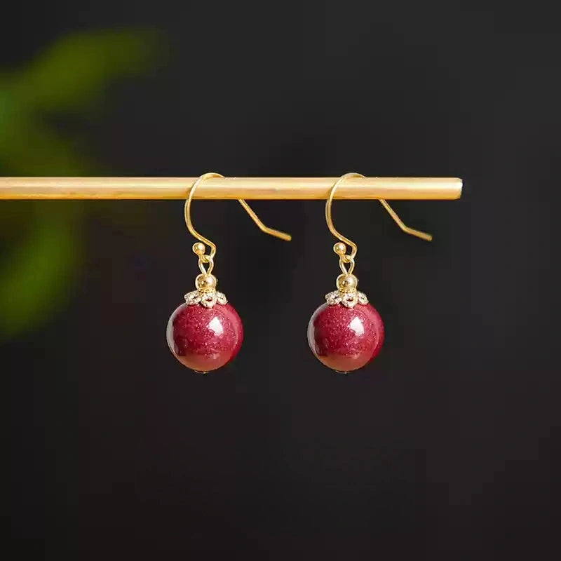 Cinnabar earrings--wishing elders longevity