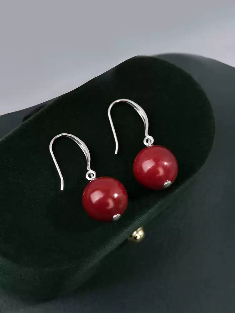 Cinnabar earrings--wishing elders longevity