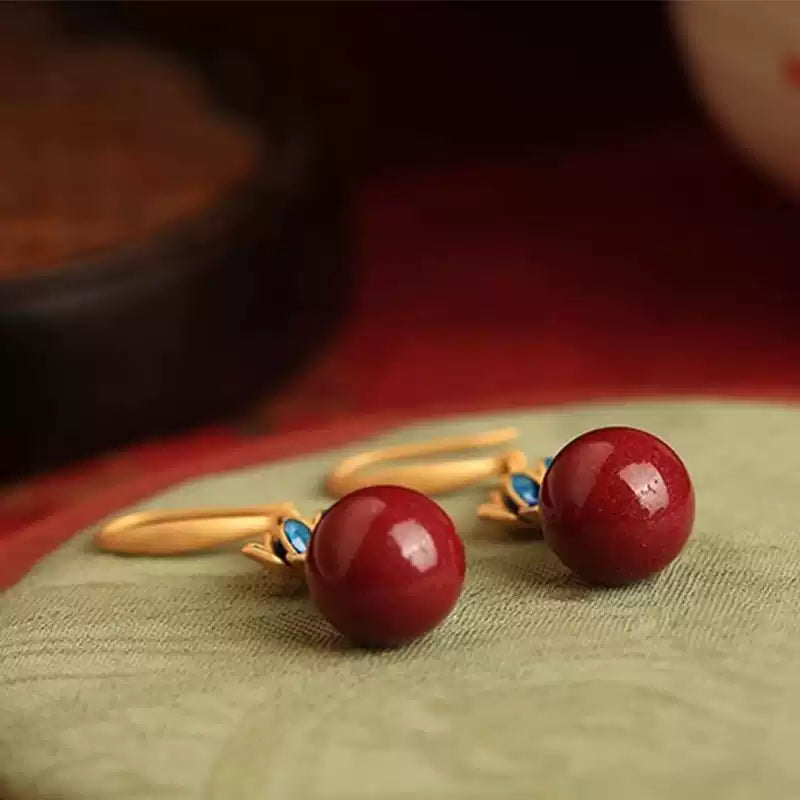 Cinnabar earrings--wishing elders longevity