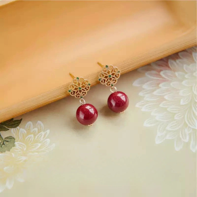 Cinnabar earrings--wishing elders longevity