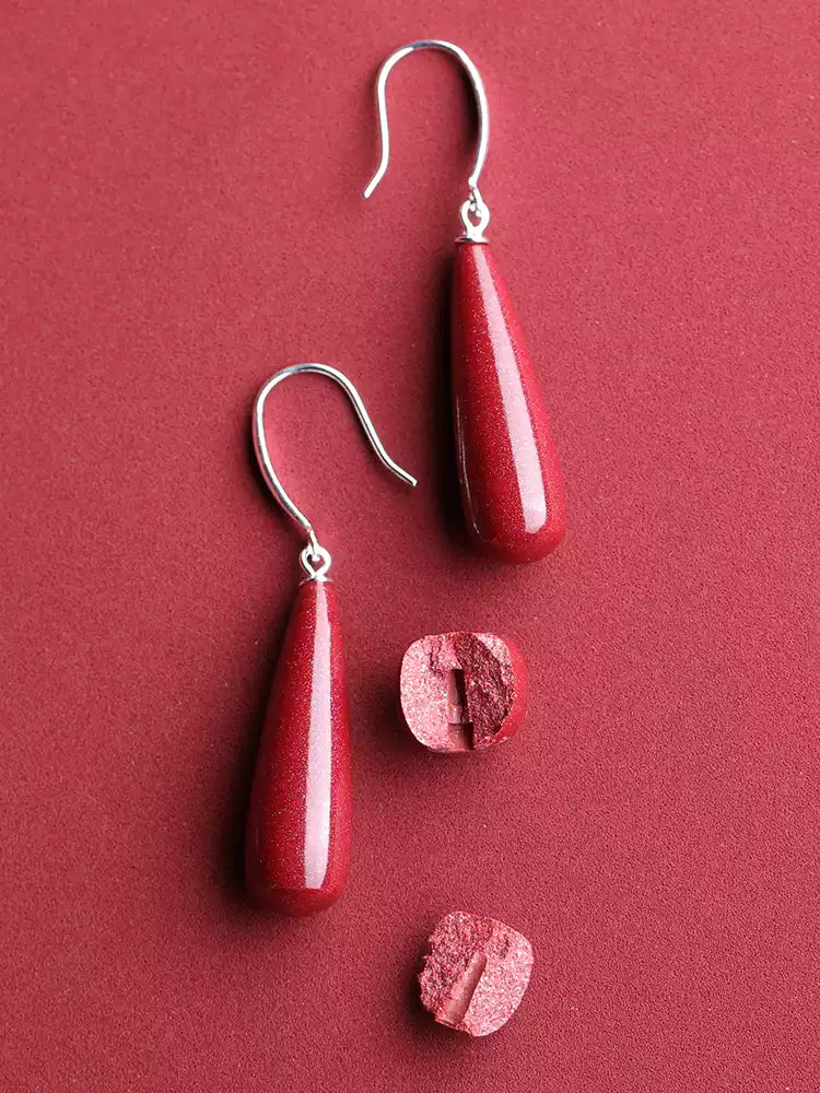 Cinnabar earrings--Buddhist mascot
