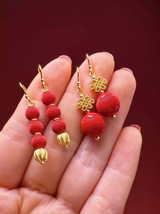 Cinnabar earrings--Birth Month Blessing