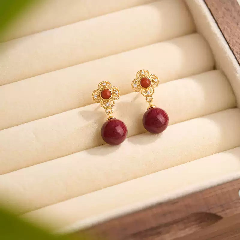 Cinnabar earrings--increase luck