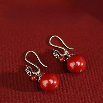 Cinnabar earrings--Buddhist mascot