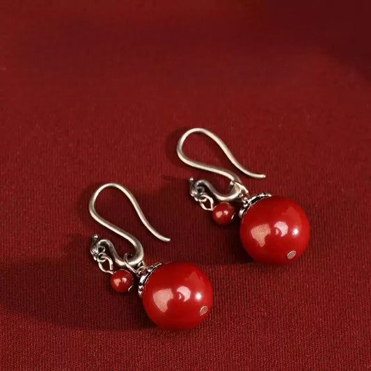 Cinnabar earrings--Buddhist mascot