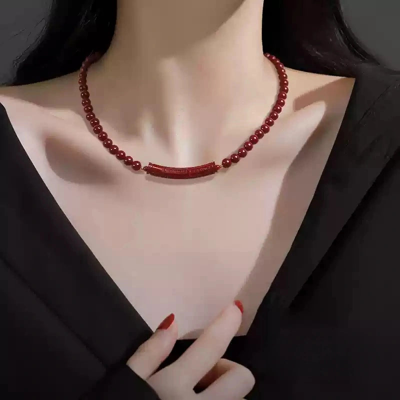 Cinnabar necklace--Buddhist mascot
