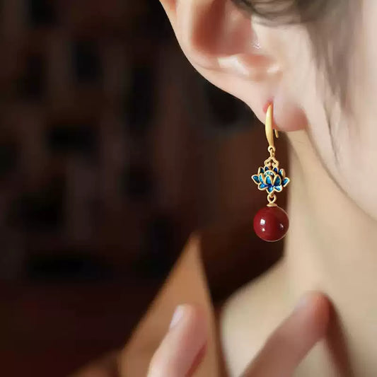 Cinnabar earrings--wishing elders longevity