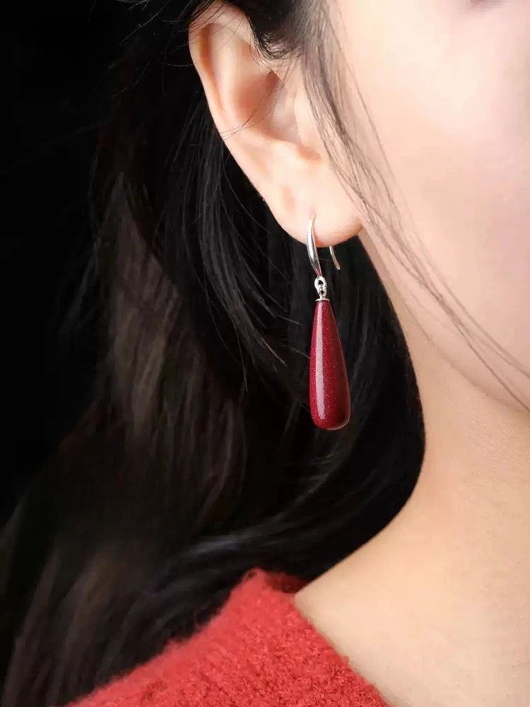 Cinnabar earrings--Buddhist mascot