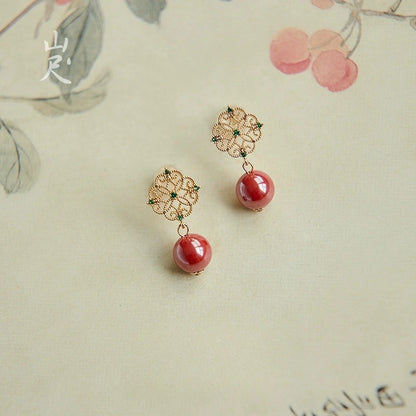 Cinnabar earrings--wishing elders longevity