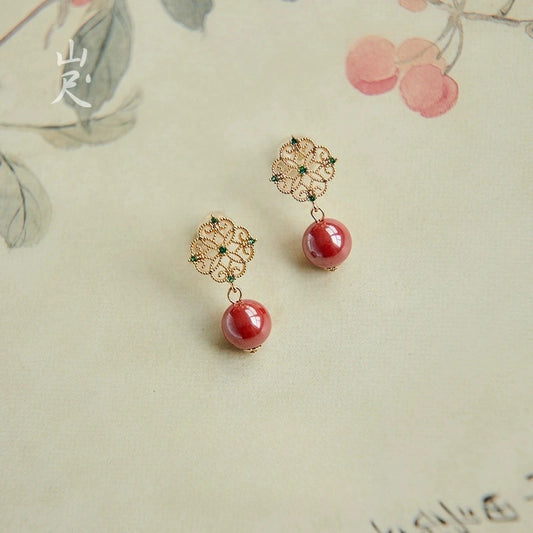 Cinnabar earrings--wishing elders longevity